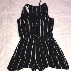 Striped Black and White Button-Up Romper